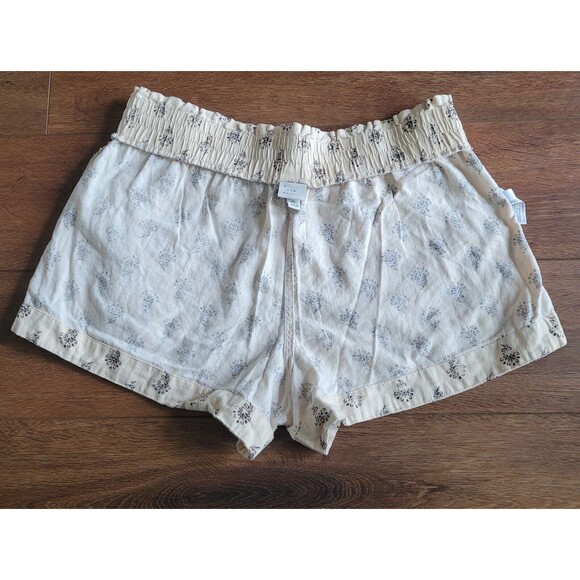 A New Day Womens XL Linen Blend Shorts Paperbag High Rise Pull On Beige Print - Picture 11 of 14